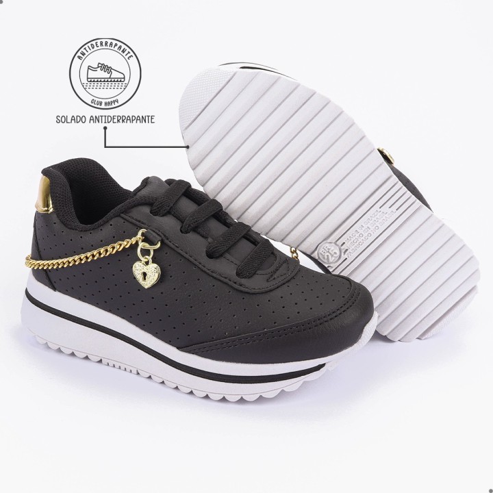 Tênis Club Happy Gold Preto