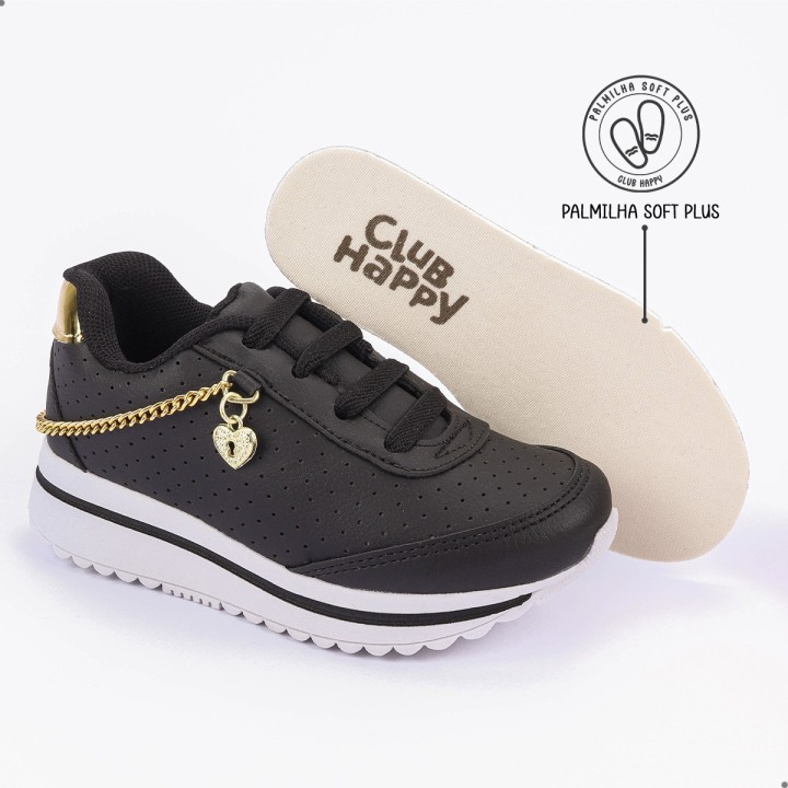 Tênis Club Happy Gold Preto