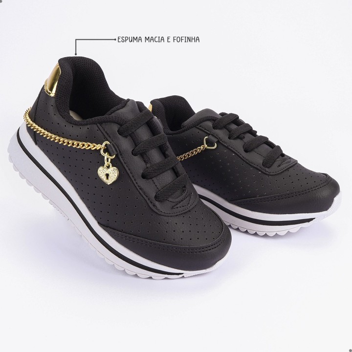 Tênis Club Happy Gold Preto