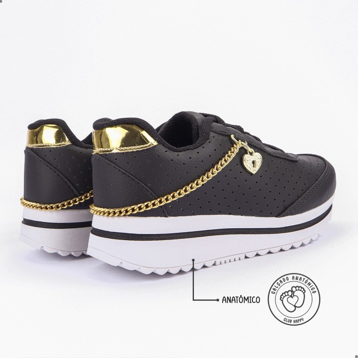 Tênis Club Happy Gold Preto