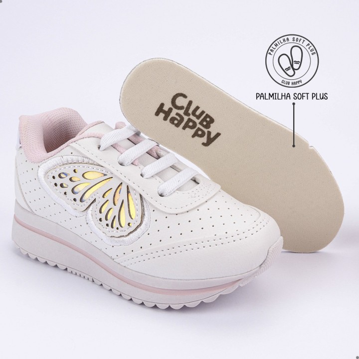 Tênis Club Happy Gloss Borboleta Branco
