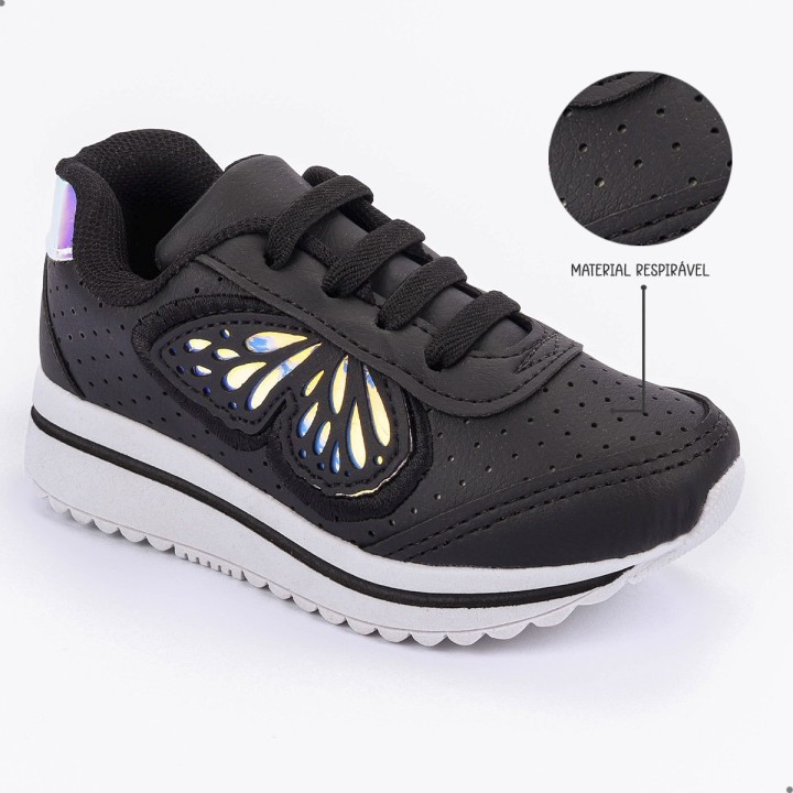 Tênis Club Happy Gloss Borboleta Preto