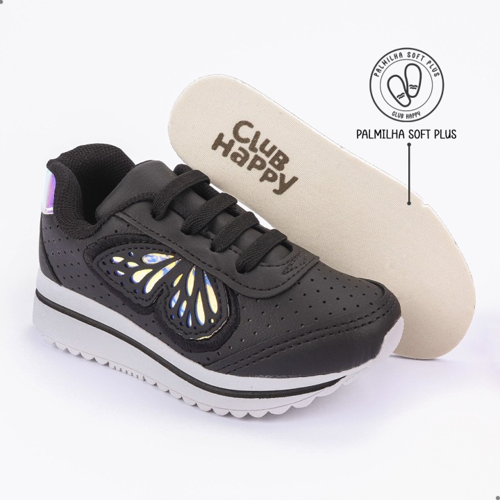 Tênis Club Happy Gloss Borboleta Preto